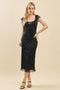 Black Floral Mesh Front Tie Cutout Midi Dress