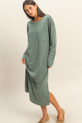 Light Olive Oversized Long Sleeve Midi Dress