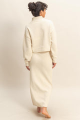 Cream Waffle Knit High Neck Sweater Skirt Set