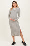 Cream Striped Long Sleeve Maternity Midi Dress