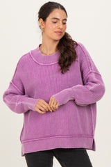 Violet Washed Side Slit Oversized Sweater