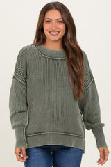 Olive Washed Side Slit Oversized Maternity Sweater