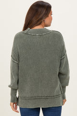 Olive Washed Side Slit Oversized Maternity Sweater
