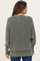 Olive Washed Side Slit Oversized Maternity Sweater