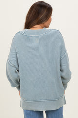 Light Blue Washed Side Slit Oversized Maternity Sweater