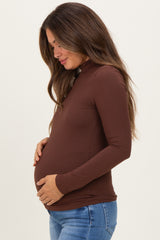 Brown Maternity Mock Neck Top