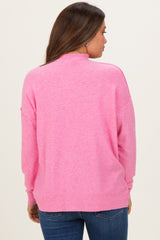 Pink Mock Neck Exposed Seam Maternity Sweater