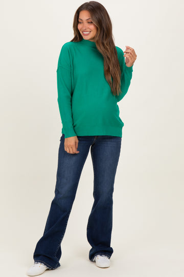 Green Mock Neck Exposed Seam Maternity Sweater