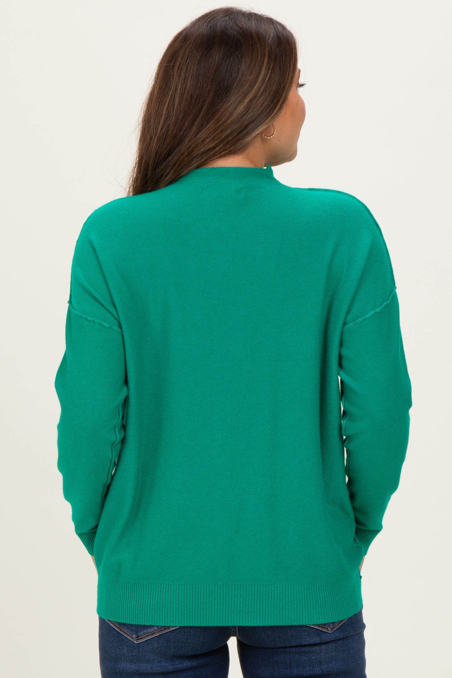 Green Mock Neck Exposed Seam Maternity Sweater