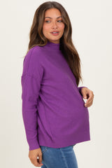 Violet Mock Neck Exposed Seam Maternity Sweater