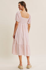 Fuchsia Stripe Sweetheart Neckline Midi Dress