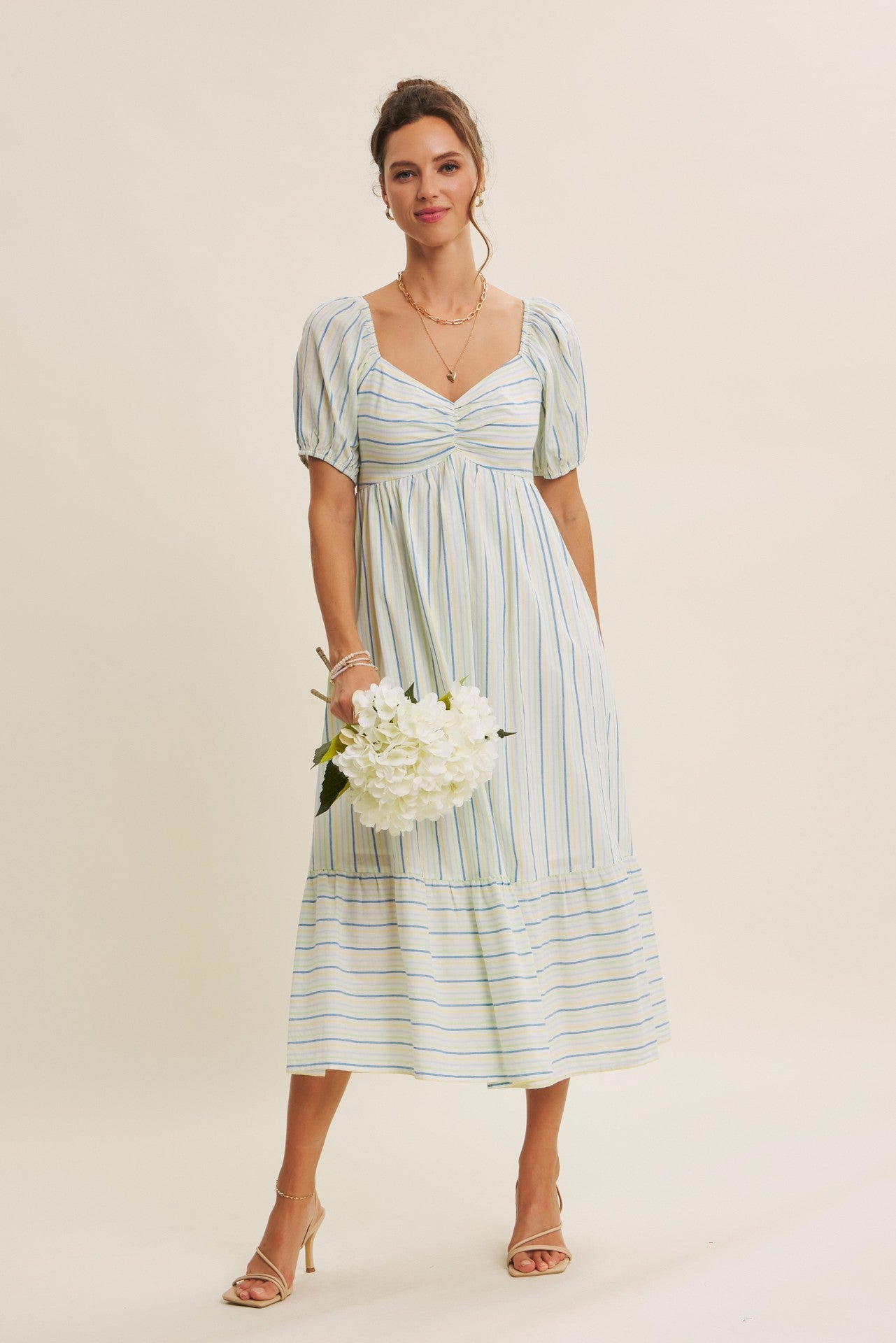 Lime Stripe Sweetheart Neckline Midi Dress