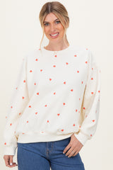 Cream Crew Neck Heart Print Maternity Sweatshirt