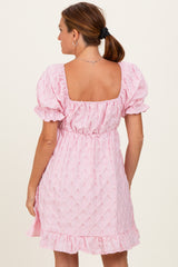 Pink Textured Puff Sleeve Dress