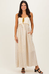 Gold Bohemian Dream Crochet Cotton Maternity Maxi Dress