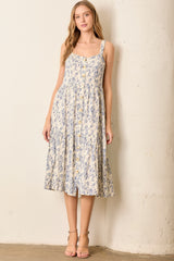 Blue Floral Button Down Tiered Dress
