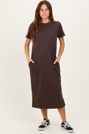 Dark Chocolate Cotton T-Shirt Midi Dress