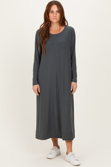 Olive Relaxed Fit Long Sleeve Basic Dress