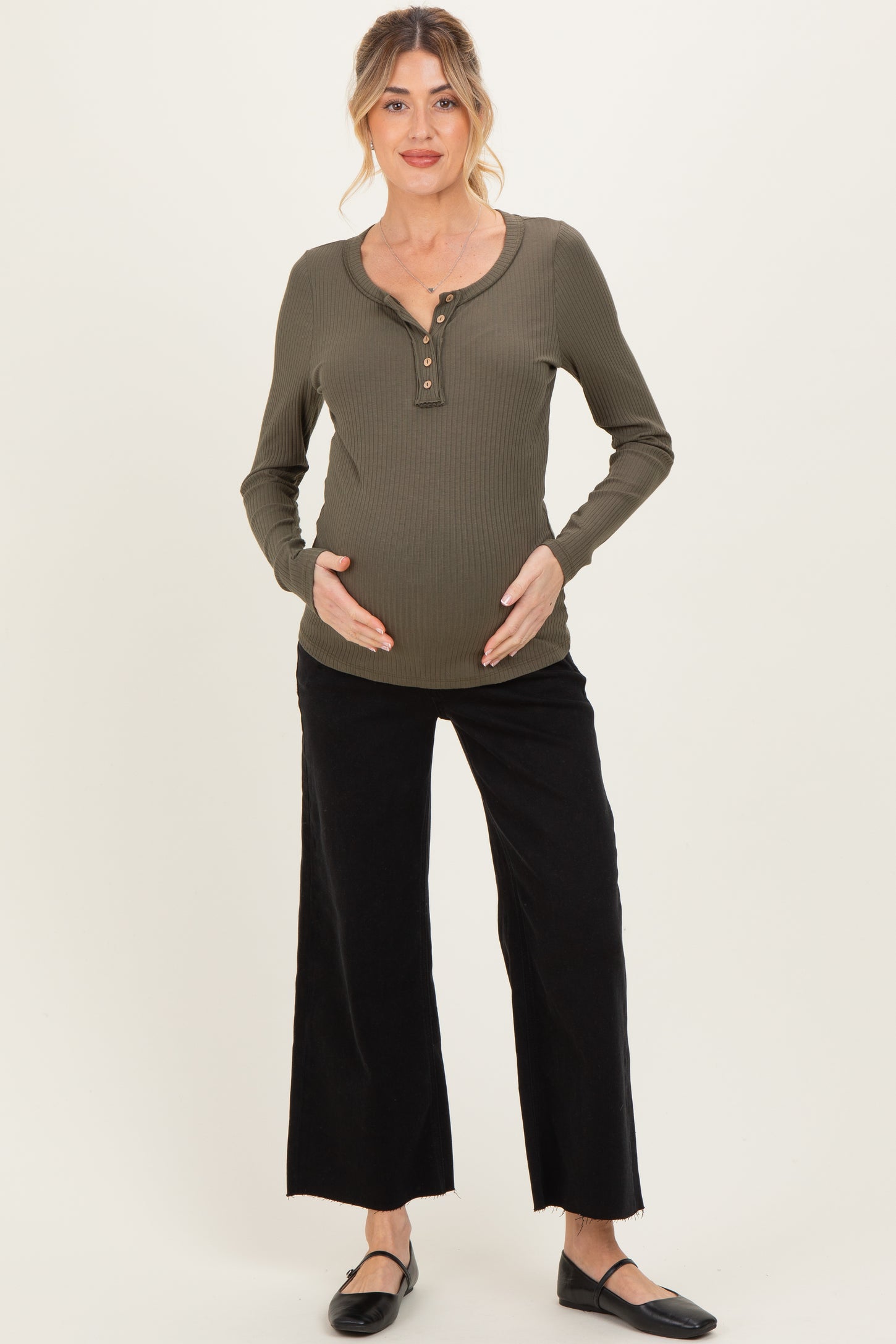 Black Raw Hem Crop Wide Leg Maternity Jeans