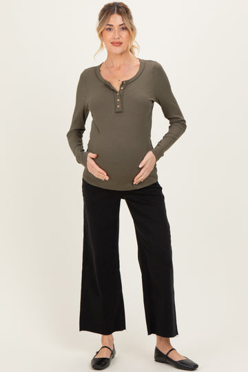 Black Raw Hem Crop Wide Leg Maternity Jeans