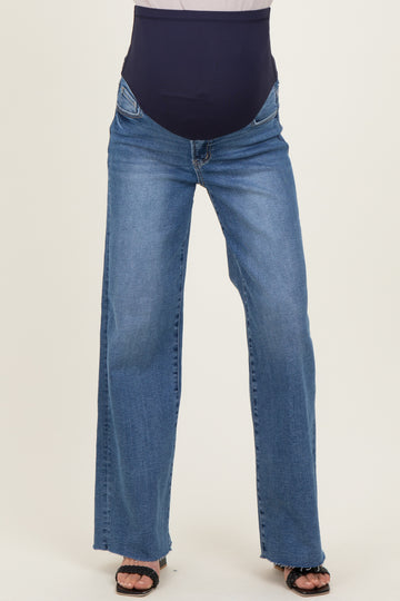 Blue Raw Hem Wide Leg Maternity Jeans