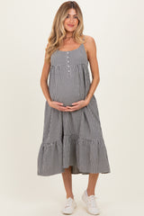 Black Gingham Sleeveless Maternity Midi Dress