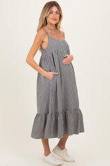 Black Gingham Sleeveless Maternity Midi Dress