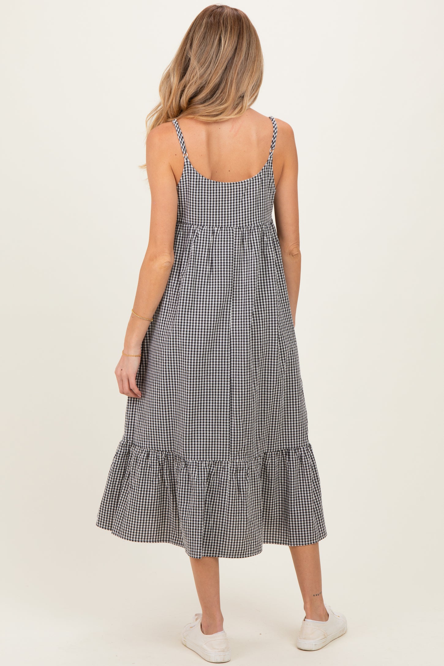 Black Gingham Sleeveless Maternity Midi Dress
