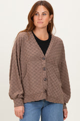 Mocha Checkered Knit Button Front Cardigan