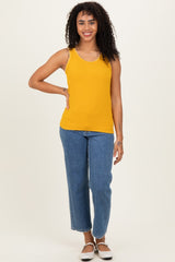 Mustard Brushed Knit Stitch Detail Tank Top