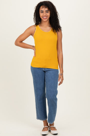 Mustard Brushed Knit Stitch Detail Tank Top
