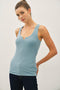 Light Teal Ribbed Split Neck Tank Top