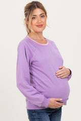 Violet Striped Neckline Maternity Terry Sweatshirt