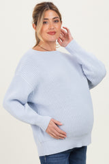 Baby Blue Chunky Knit Boat Neck Maternity Sweater