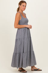 Black Gingham Smocked Bodice Maxi Dress