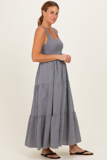 Black Gingham Smocked Bodice Maxi Dress