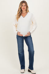 Ivory Stitch Detail V-Neck Oversized Maternity Sweater