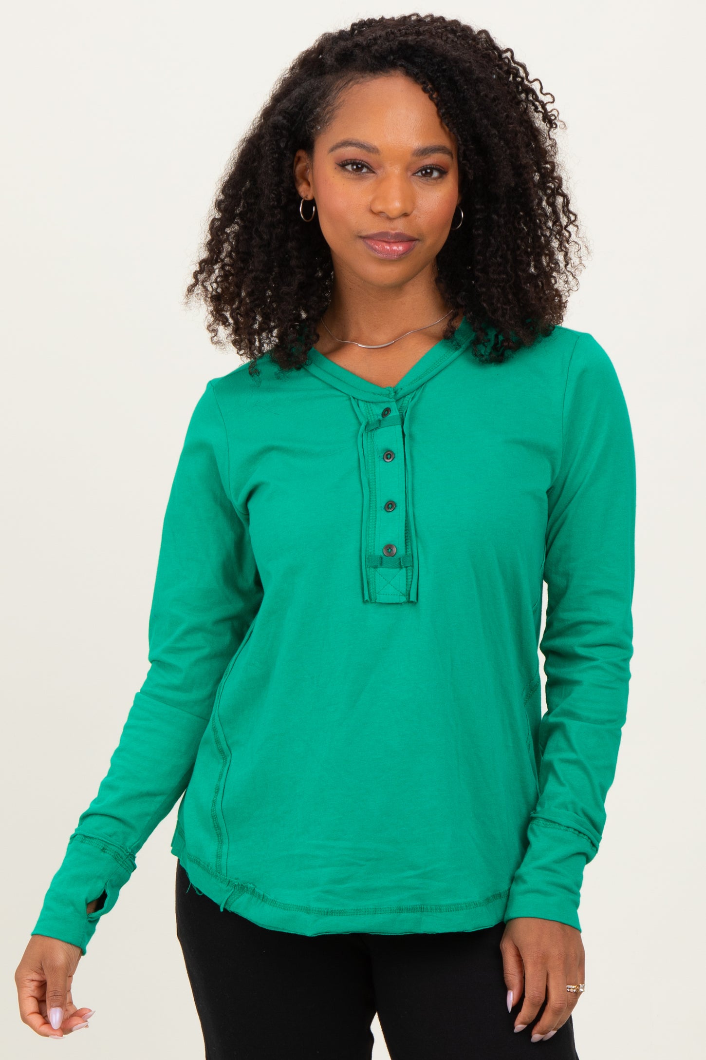 Green Long Sleeve Exposed Seam Maternity Top