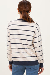 Oatmeal Striped Relaxed Fit Button Cardigan