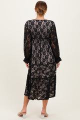 Black Floral Lace Long Sleeve V-Neck Maxi Dress