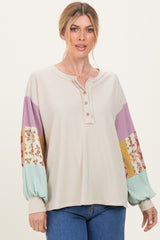 Taupe Ribbed Long Sleeve Colorblock Top