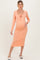 Salmon Ribbed Long Sleeve Squareneck Fitted Maternity Midi Dress