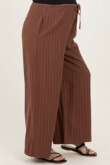 Brown Pinstripe Drawstring Maternity Linen Pants