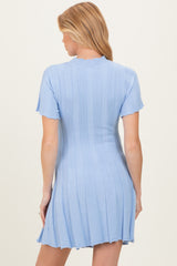 Blue Wide Rib Knit Short Sleeve Maternity Mini Dress