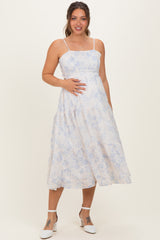 Cream Floral Eyelet Lace Tie Back Maternity Midi Dress