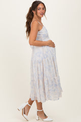 Cream Floral Eyelet Lace Tie Back Maternity Midi Dress