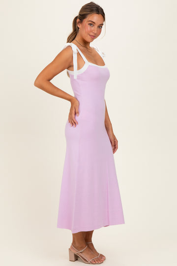 Pink  Knit Contrast Shoulder Tie Dress