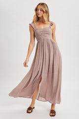 Mauve Cinched Smocked Bust Sleeveless Maternity Maxi Dress
