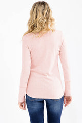 Light Pink Pointelle Knit Henley Top