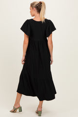 Black Textured Ruffle Hem Maternity Maxi Dress